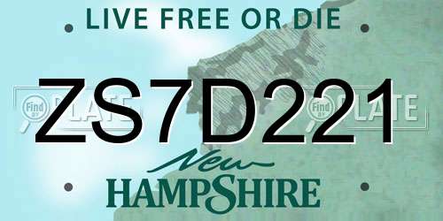 ZS7D221 New Hampshire License Plate