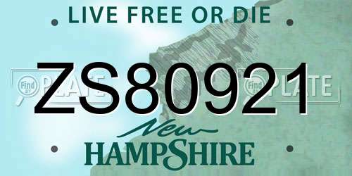 ZS80921 New Hampshire License Plate