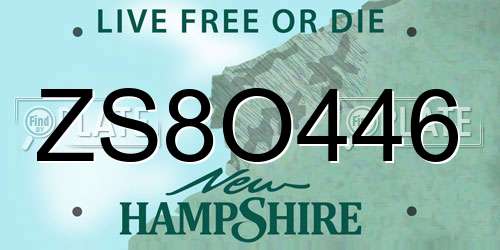ZS8O446 New Hampshire License Plate