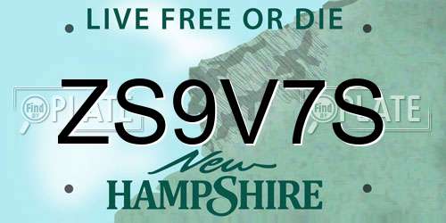 ZS9V7S New Hampshire License Plate