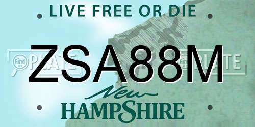 ZSA88M New Hampshire License Plate