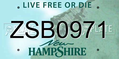 ZSB0971 New Hampshire License Plate