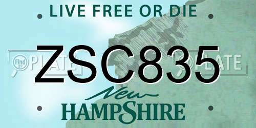 ZSC835 New Hampshire License Plate