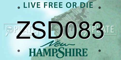 ZSD083 New Hampshire License Plate