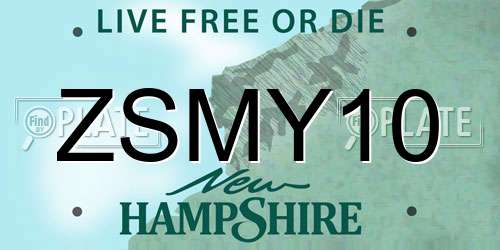 ZSMY10 New Hampshire License Plate