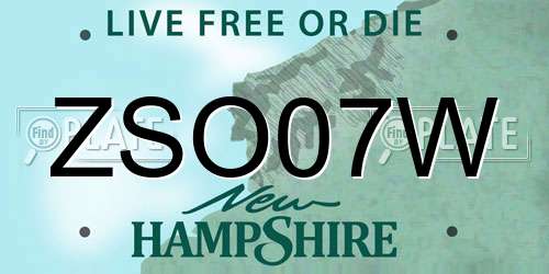 ZSO07W New Hampshire License Plate