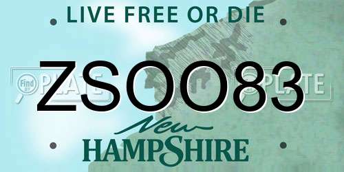 ZSOO83 New Hampshire License Plate