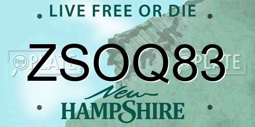 ZSOQ83 New Hampshire License Plate