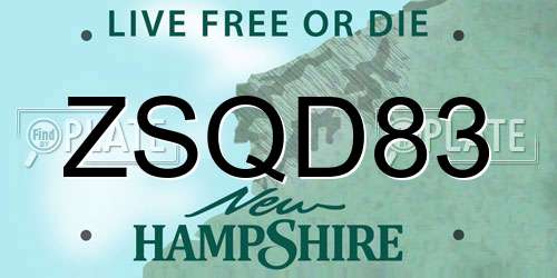 ZSQD83 New Hampshire License Plate