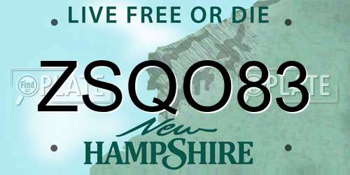 ZSQO83 New Hampshire License Plate