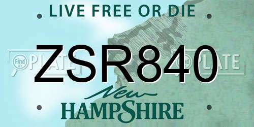 ZSR840 New Hampshire License Plate