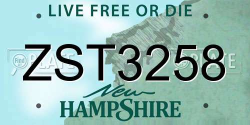 ZST3258 New Hampshire License Plate