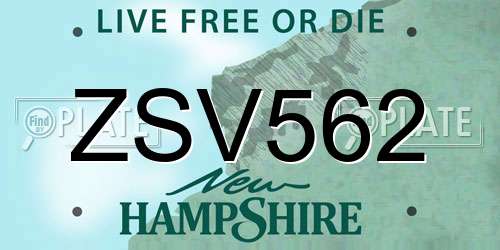 ZSV562 New Hampshire License Plate