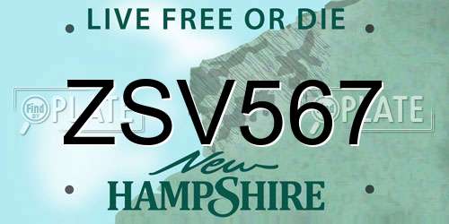 ZSV567 New Hampshire License Plate