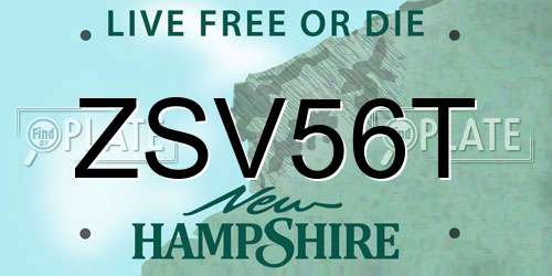 ZSV56T New Hampshire License Plate