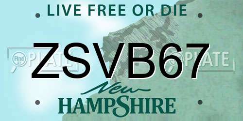 ZSVB67 New Hampshire License Plate
