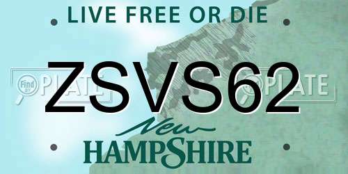 ZSVS62 New Hampshire License Plate