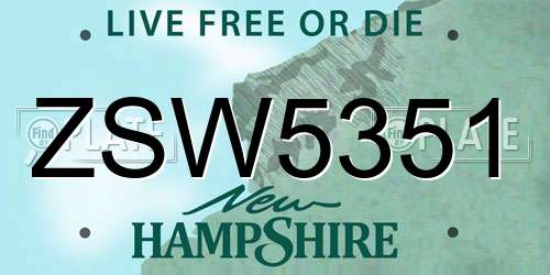 ZSW5351 New Hampshire License Plate