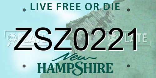 ZSZ0221 New Hampshire License Plate