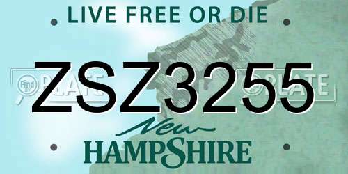 ZSZ3255 New Hampshire License Plate