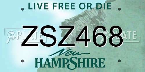 ZSZ468 New Hampshire License Plate