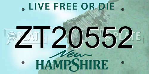 ZT20552 New Hampshire License Plate