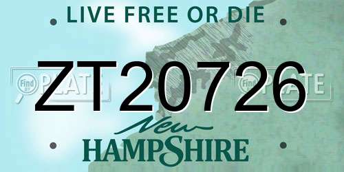 ZT20726 New Hampshire License Plate