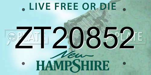 ZT20852 New Hampshire License Plate