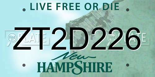 ZT2D226 New Hampshire License Plate