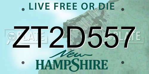 ZT2D557 New Hampshire License Plate