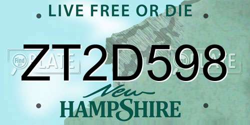 ZT2D598 New Hampshire License Plate