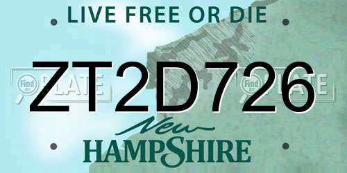 ZT2D726 New Hampshire License Plate