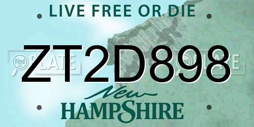 ZT2D898 New Hampshire License Plate