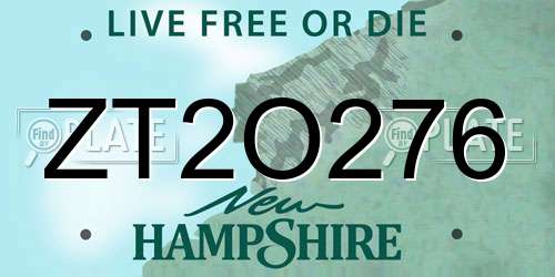 ZT2O276 New Hampshire License Plate