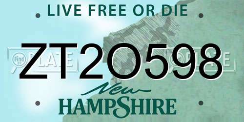 ZT2O598 New Hampshire License Plate
