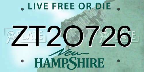 ZT2O726 New Hampshire License Plate