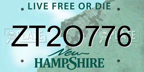 ZT2O776 New Hampshire License Plate