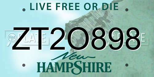 ZT2O898 New Hampshire License Plate