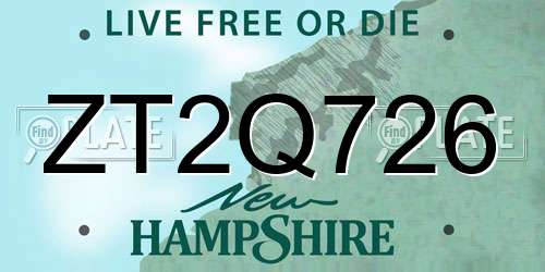 ZT2Q726 New Hampshire License Plate