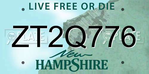 ZT2Q776 New Hampshire License Plate