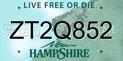 ZT2Q852 New Hampshire License Plate