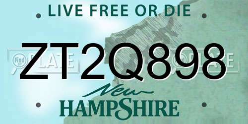 ZT2Q898 New Hampshire License Plate