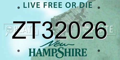 ZT32026 New Hampshire License Plate