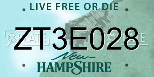 ZT3E028 New Hampshire License Plate
