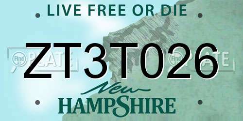 ZT3T026 New Hampshire License Plate