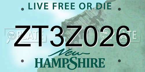 ZT3Z026 New Hampshire License Plate