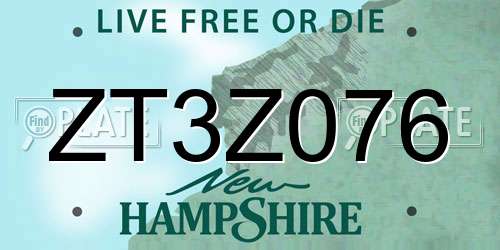 ZT3Z076 New Hampshire License Plate