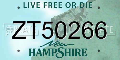 ZT50266 New Hampshire License Plate