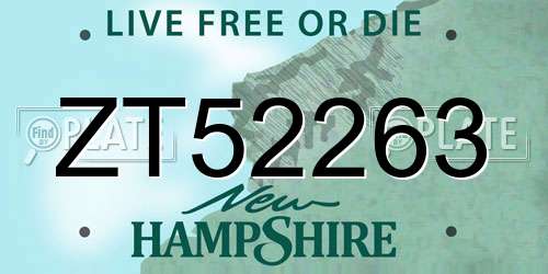 ZT52263 New Hampshire License Plate