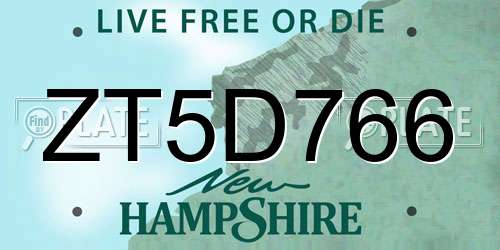 ZT5D766 New Hampshire License Plate